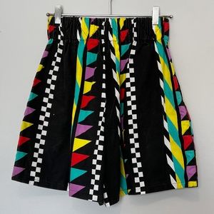 VINTAGE Andrew St. John Black & Multicolor Shorts, Checkered Flag Stripes, Large